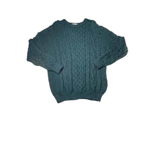 Kerry Traditions size XL sweater 100% wool blue/green chunky cable knit - Picture 1 of 6